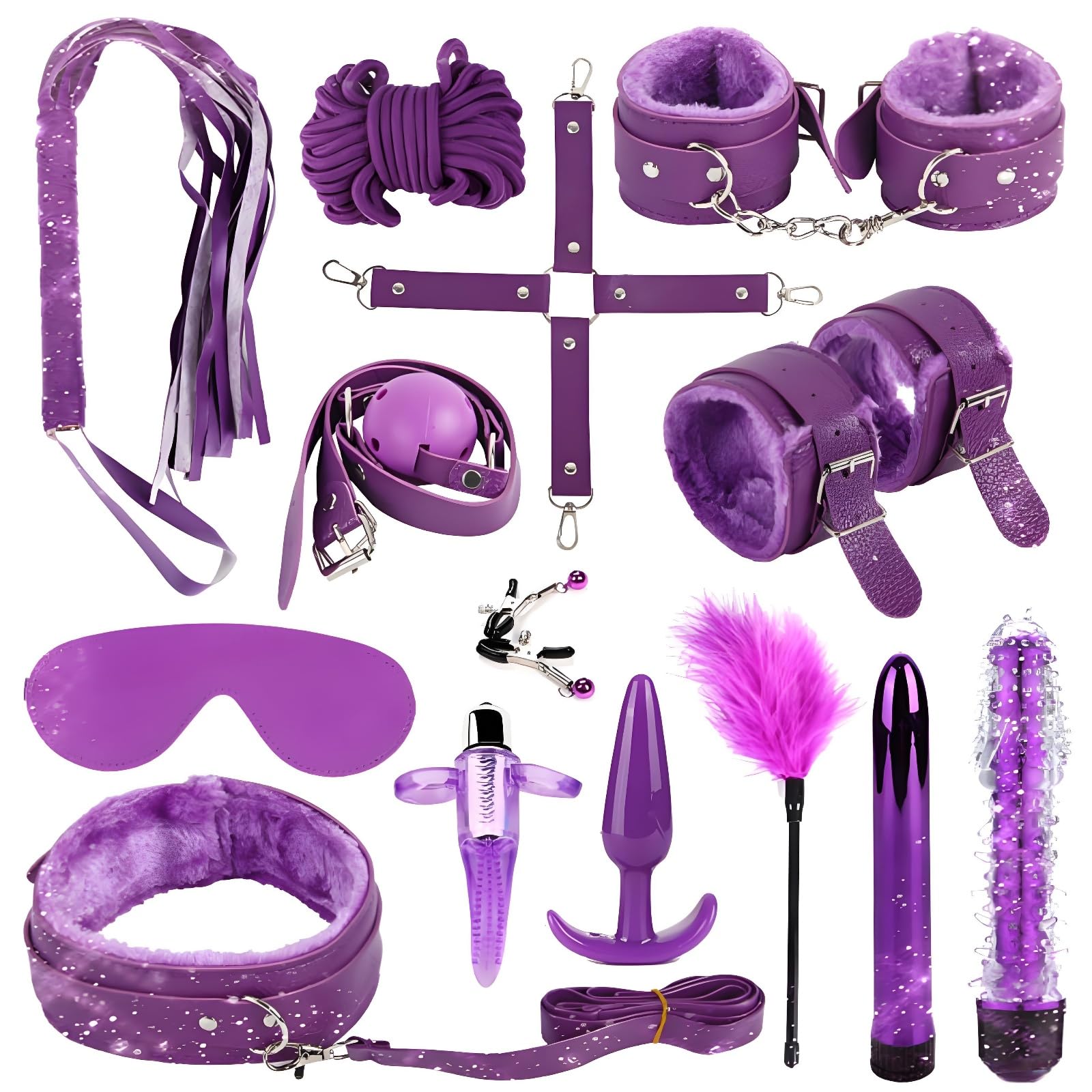 Ensemble de 14 menottes en cuir et peluche, accessoires de jeu ajustables pour débutants-FRRS56 (Set A)