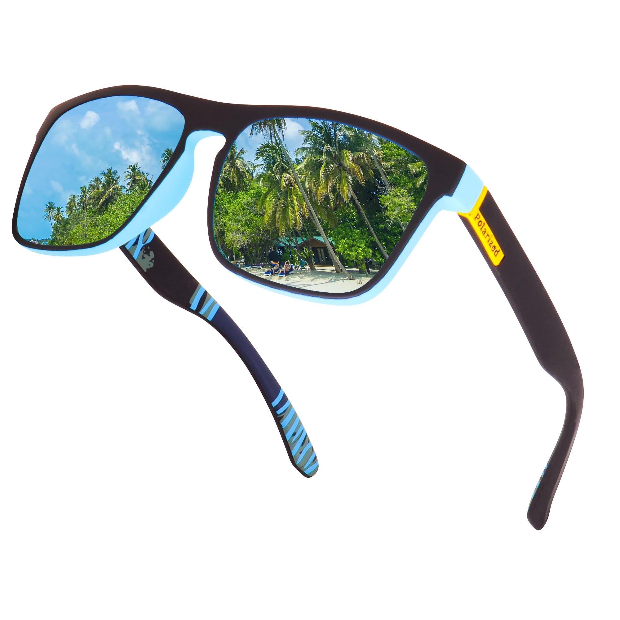 DervinUV Protected Retro Square Polarized Sunglasses for Men and Women, Blue,