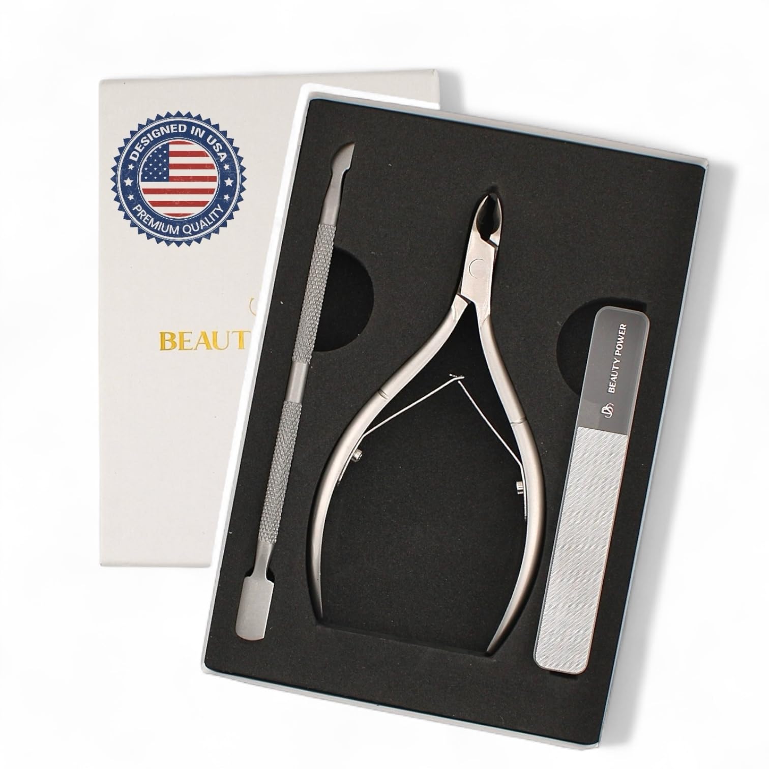 Beauty Power Cuticle Trimmer with Cuticle Pusher & Nano Nail File