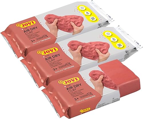 Miniatura 3 de Jovi - Arcilla de modelado de secado al aire, juego de 3 unidades, 1.1 libras cada una, total de 3.3 libras, no necesita horno, color terracota,