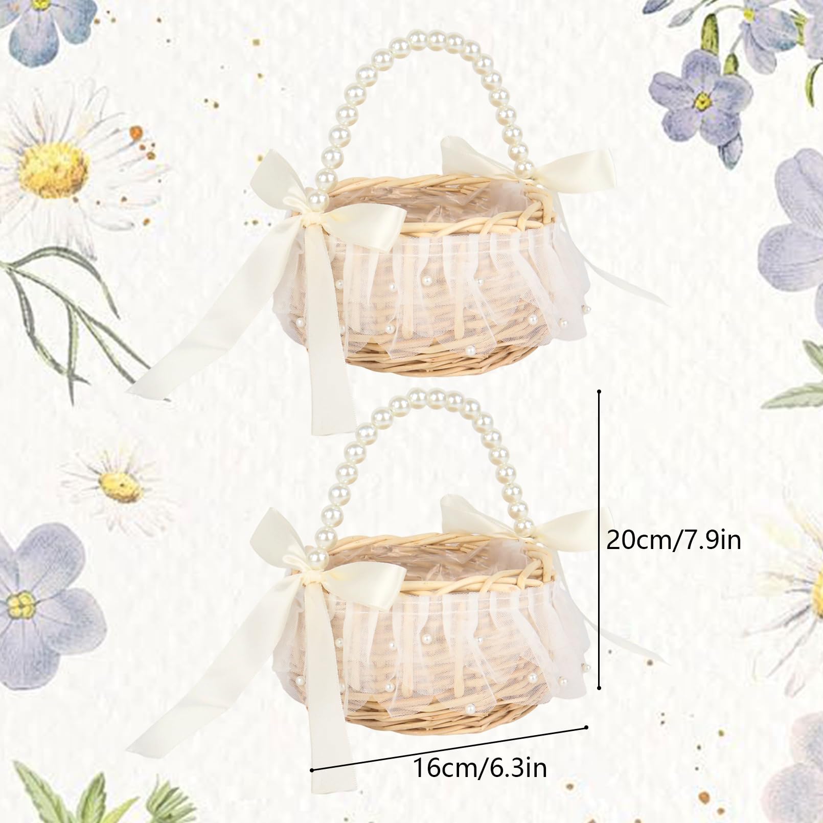 Blumenmädchen Korb 20×16 cm mit Henkel & Satin Schleife – Blumenkörbchen Hochzeit für Blumenkinder, Weiß