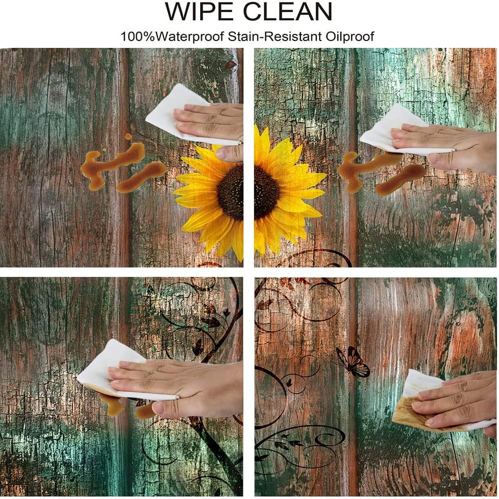 Sunflower Butterfly Fitted Table Cover, Vintage Board Floral, Indoor/Outdoor Waterproof Tablecloth, Patio and Kitchen Dining, Fits 42" x 60" Table, Brown