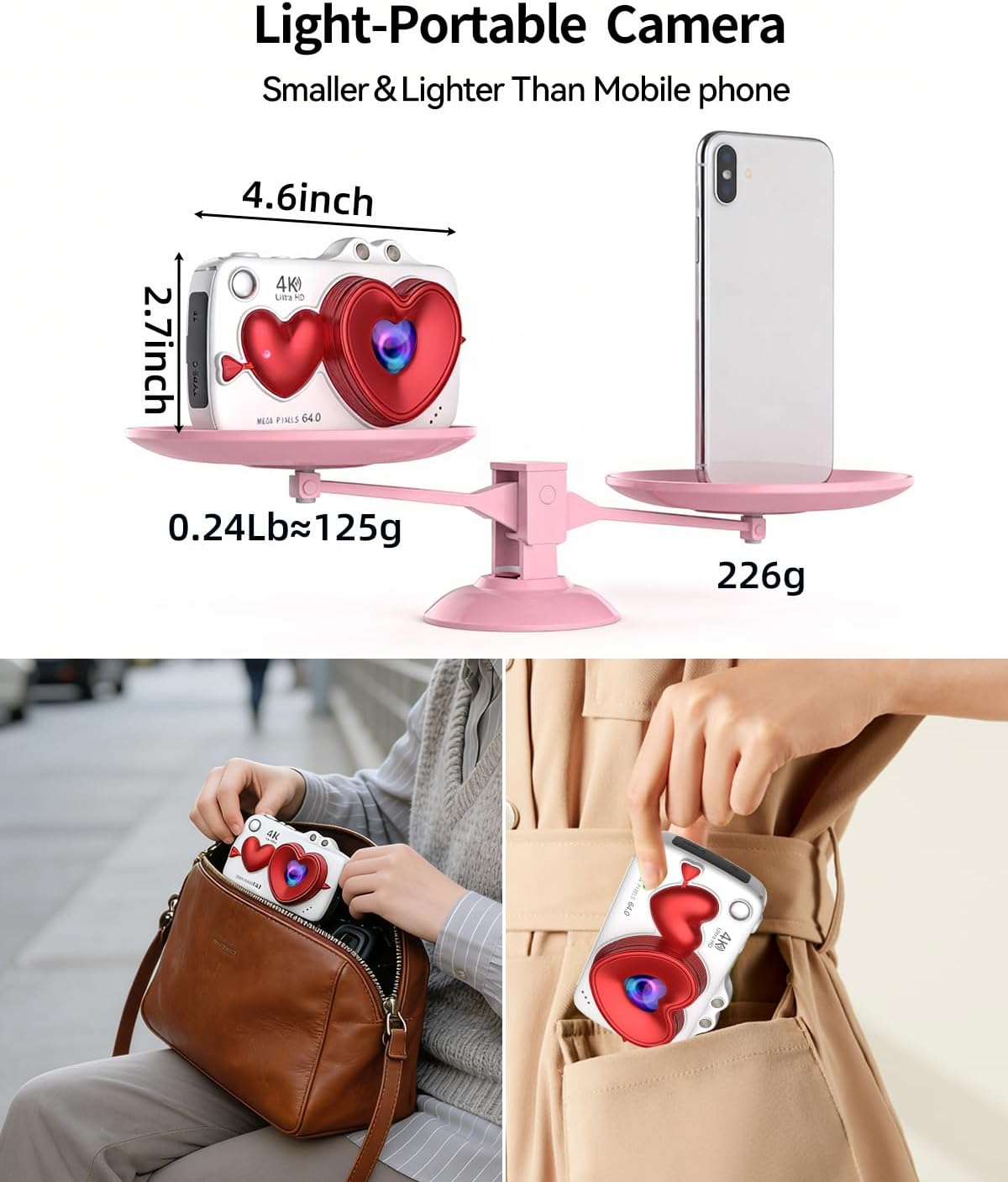 Digital Camera,4K 64MP Autofocus Vlogging Camera with Dual Lens,18X Zoom/WiFi/32GB Card/,Point and Shoot Cameras for Boys Girls Gifts (XJ700-White)