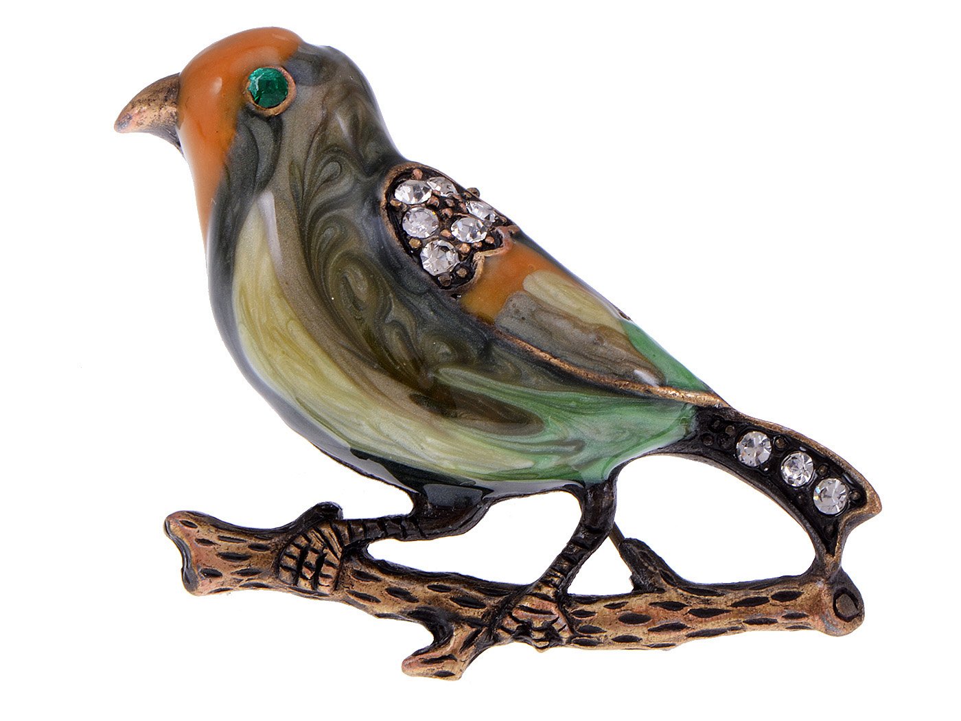 Alilang Antique Golden Clear Crystal Colored Rhinestones Multi Bird Sparrow Brooch Pin