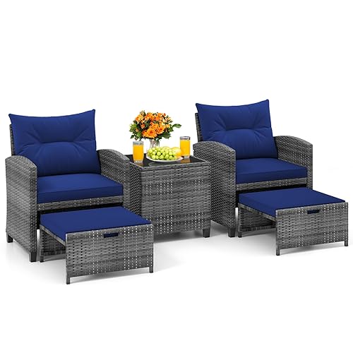 KOTEK 5 Pieces Patio Furniture Set with Ottomans, Wicker Patio