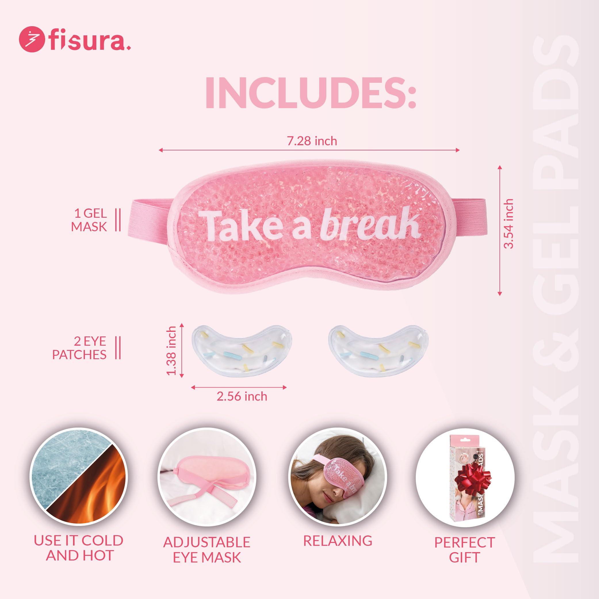 Fisura – Zestaw chłodzący do oczu z opaską 2Take a break”. Różowa opaska żelowa wielokrotnego użytku + płatki pod oczy na opuchliznę, cienie i zmarszczki