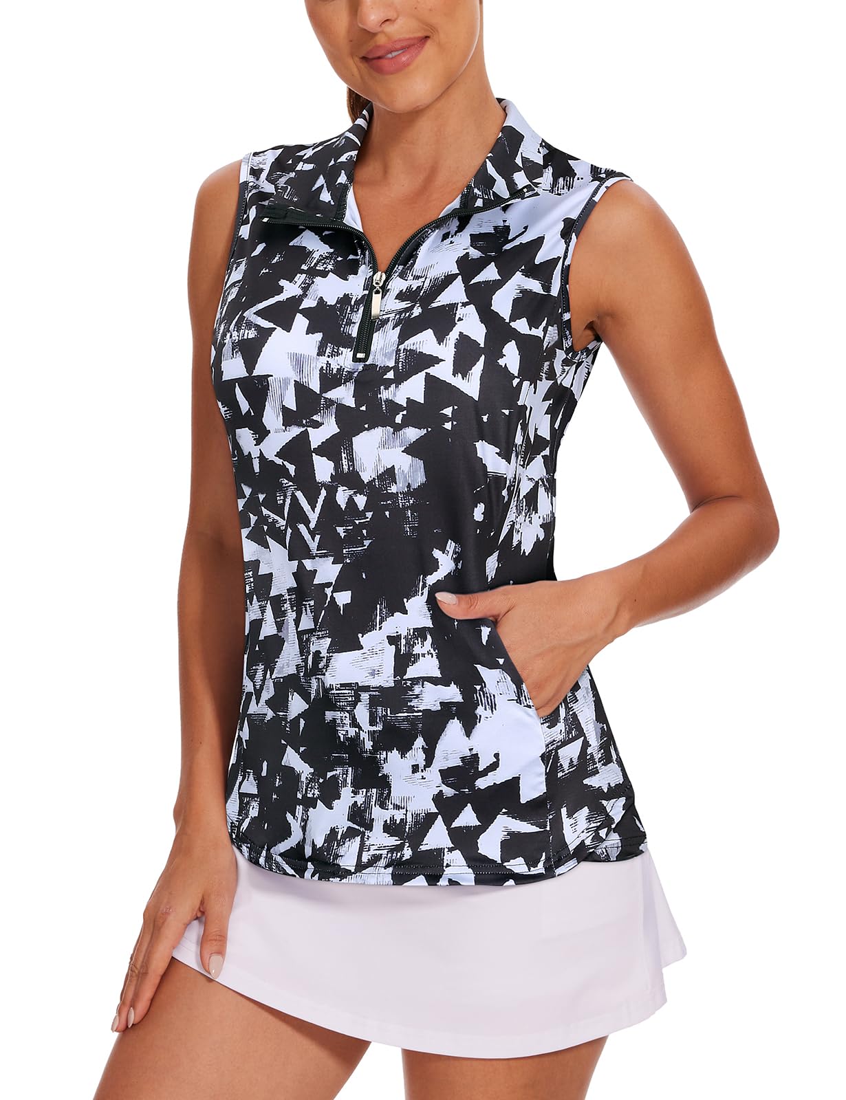 Tanst Sky Womens Sleeveless Golf Shirt Zip Up Workout Tops with Pockets