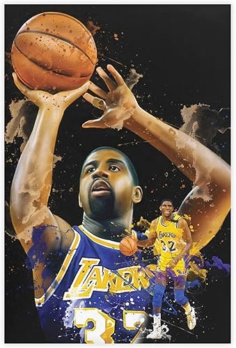 QINQUAN Magic Johnson - Póster de baloncesto para decoración de dormitorio, deportes, paisaje, oficina, habitación, regalo, sin marco 16 x 24