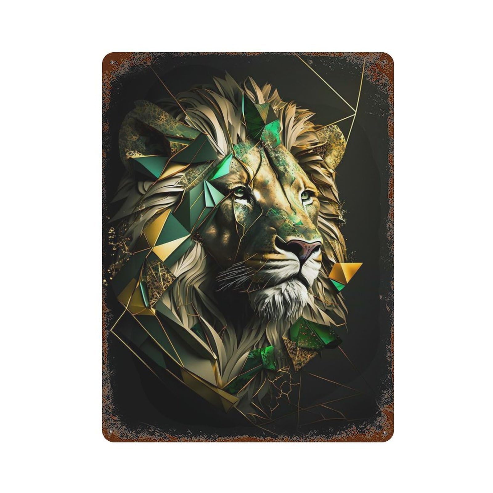 Vintage Rust Metal Sign Abstract Gold Green Lion 15.7"x11.8", Shabby Chic Decor for Cafe, Home Bar And Lounge Decor