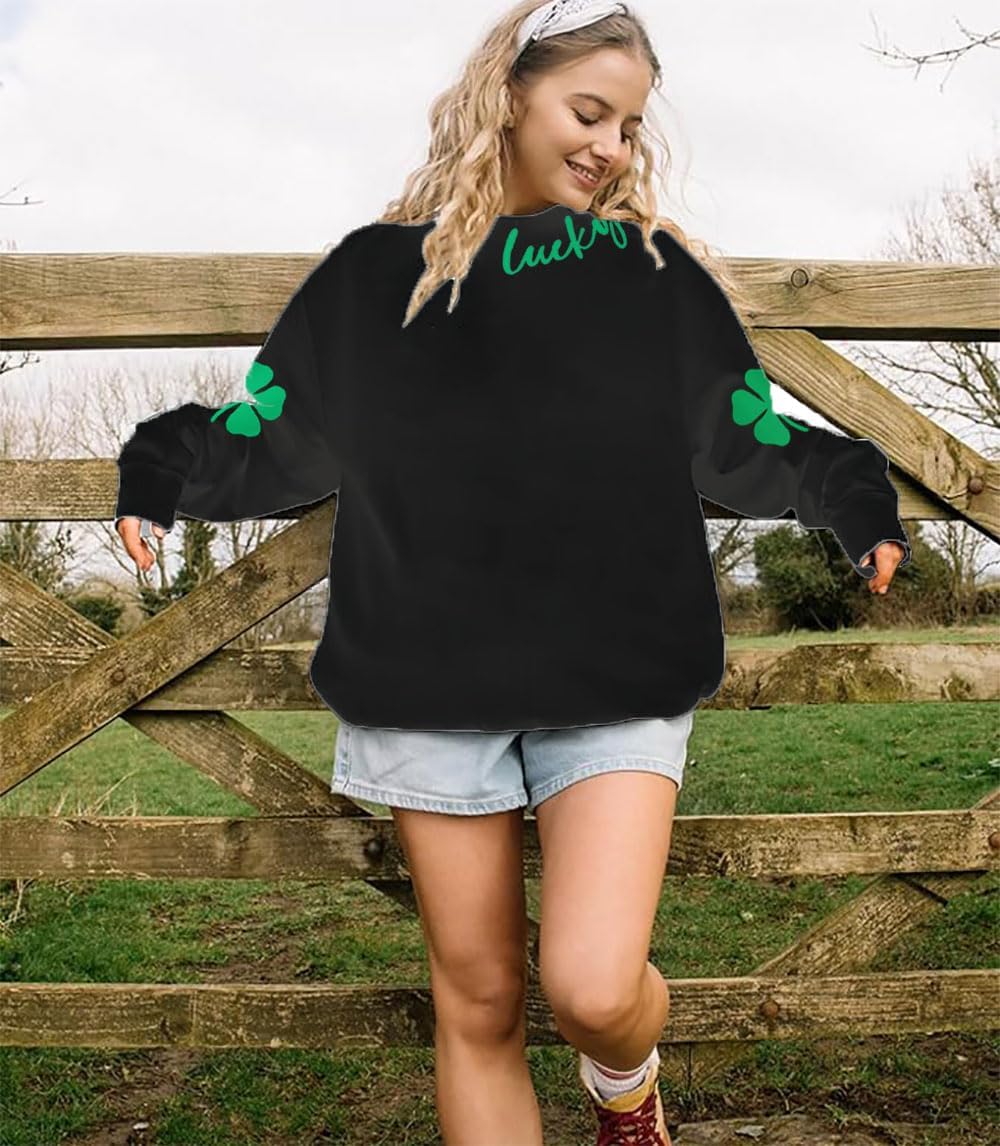 YALUCOR Womens St Patrick's Day Sweatshirt Shenanigans Coordinator Shirt Shamrock Clover Printed Long Sleeve Pullover Tops - Image 3