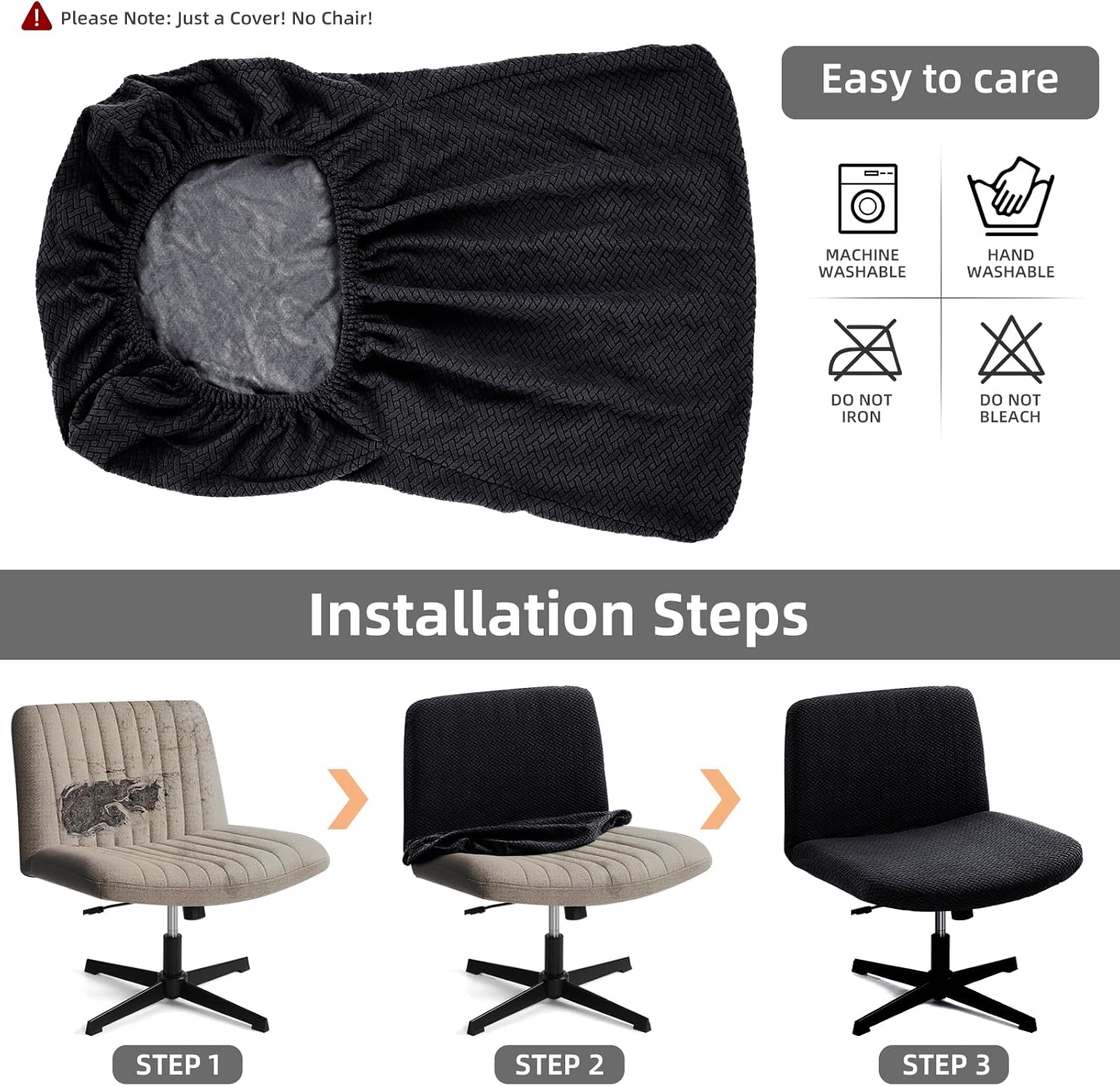Fuloon Criss Cross Chair Cover, Waterproof, Stretchable, Solid Jacquard, Suited for Armless/Office/Desk/Mid Back Wide Seat/Computer/Task/Vanity/Accent Chair (T -Shaped Jacquard, Black)