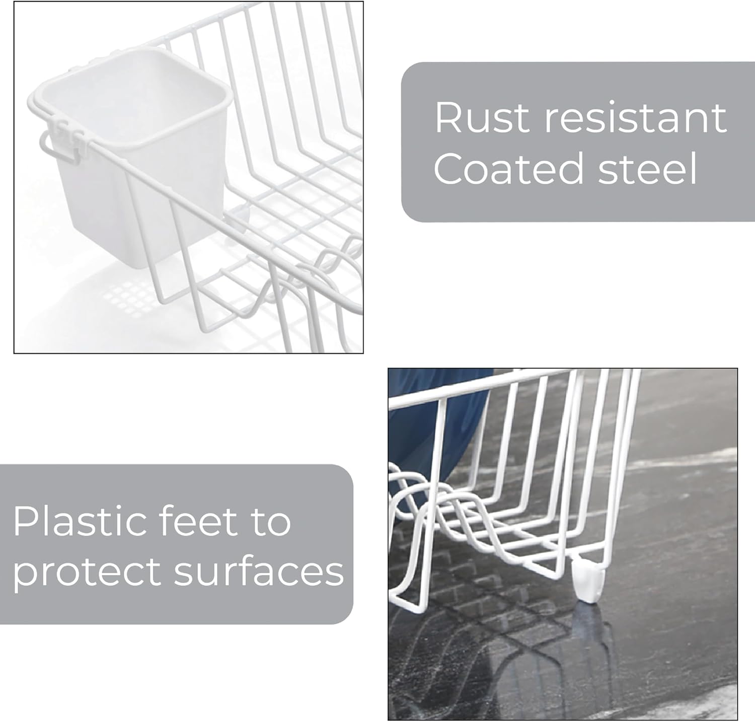 Smart Design Dish Drainer Rack - Small - In Sink or Counter Drying - Steel Metal Wire - Cutlery, Plates, Dishes, Cups, Silverware Organization - Kitchen (White - 14 x 5.5 Inch)