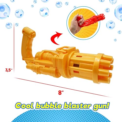 Miniatura 5 de JA-RU Blitz Bubble Blaster - Ametralladora (3 pistolas de burbujas) con bandeja de burbujas y solución de jabón. Soplador de burbujas a batería para