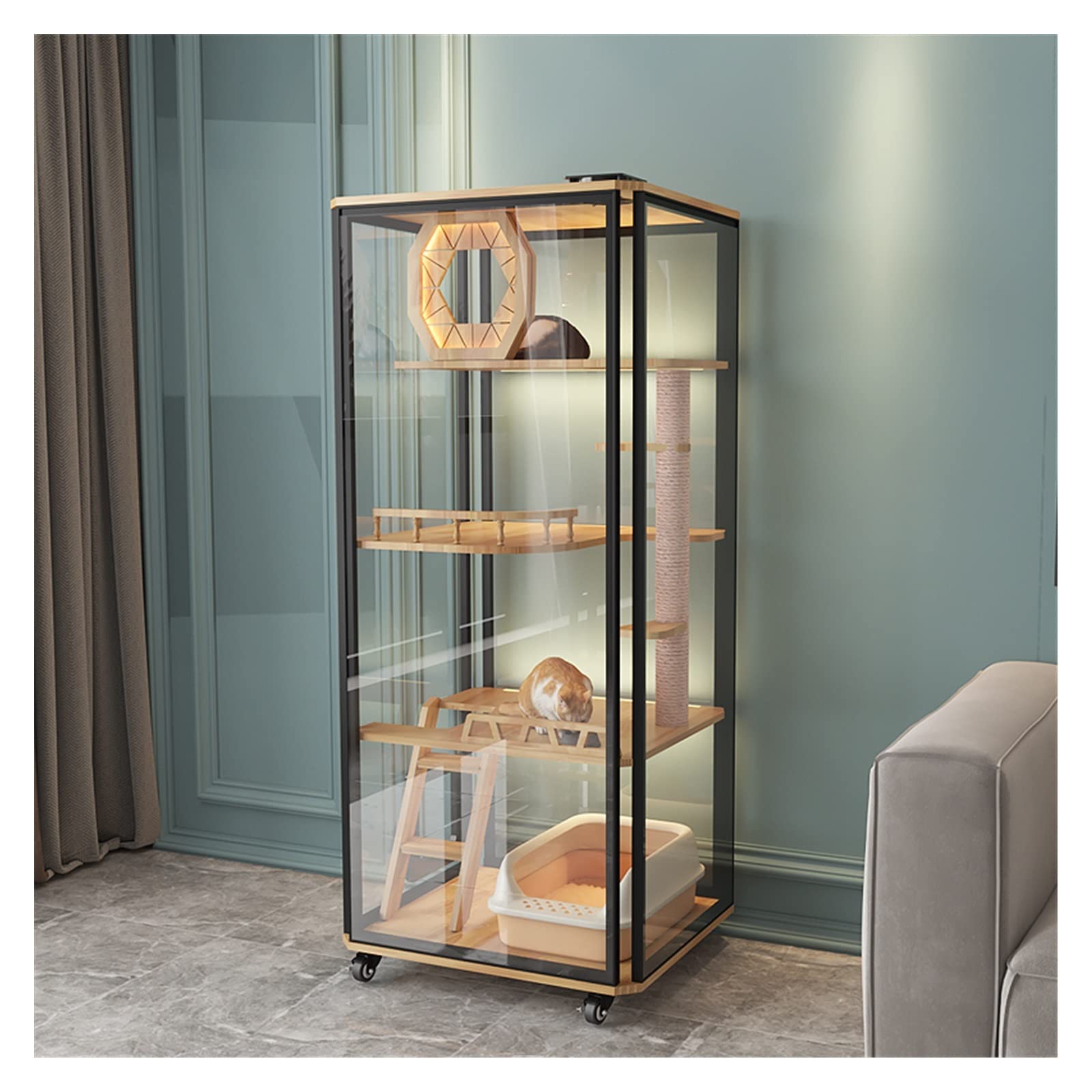 Pet House Villa Panoramica vetro gatto casa grande spazio gabbia pratica legno pet indoor cabinet (E) Per uso domestico