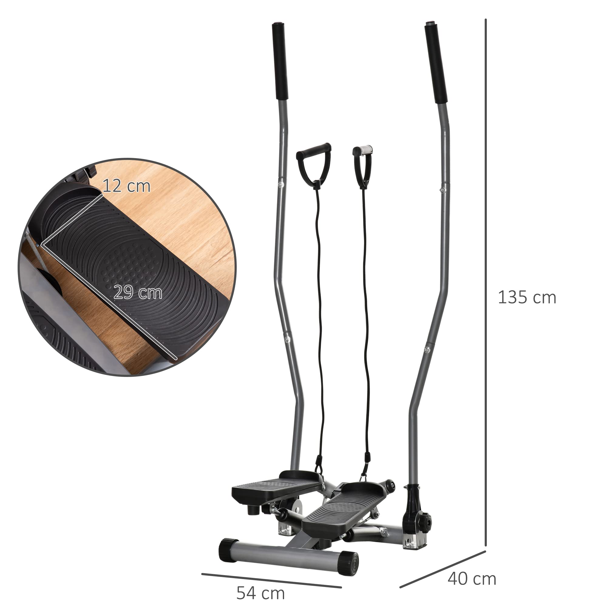 HOMCOM Stepper avec Guidon allongé Salle de Gym avec écran LCD Multifonction Acier ABS 54 x 40 x 135 cm Noir et Argent