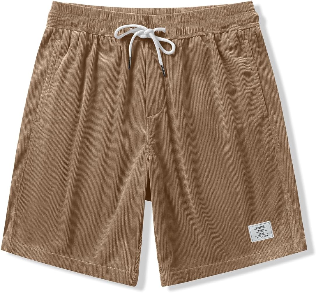 JMIERR Men's Corduroy Shorts Casual Elastic Waist Drawstring Lightweight Summer Beach Shorts - Image 4