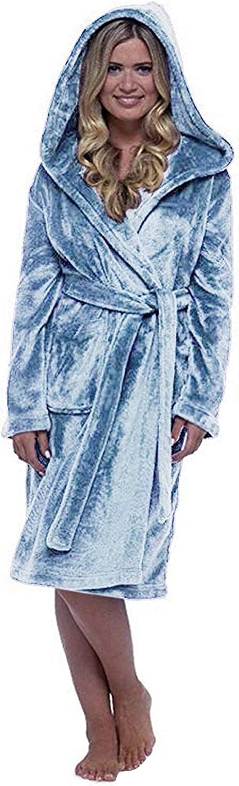 Accappatoio Donna In Pile Con Stampa Cuori E Alberi - Con Bottoni, Maniche Lunghe, Tasche, Super Morbido