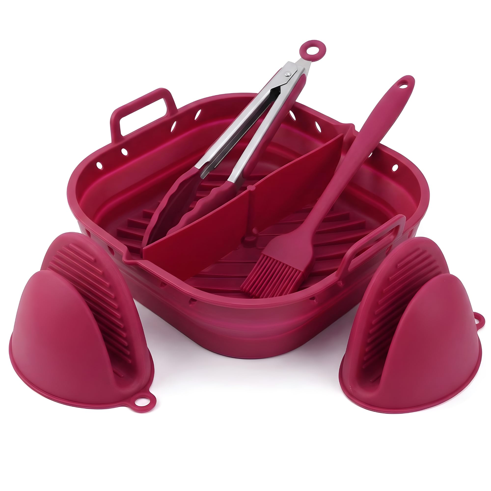 Air Fryer Accessory Kit with Tray and Separator - Includes Tongs, Brush and 2 Mitts, Airfryer Accessories Compatible with COSORI Cecotec Ninja Philips EVVO.