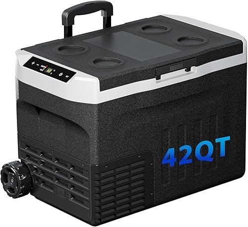 Refrigerador portátil para automóvil de 42 cuartos de galón, refrigerador congelador de 12 voltios con ruedas, de -4 a 68 , enfriador eléctrico con