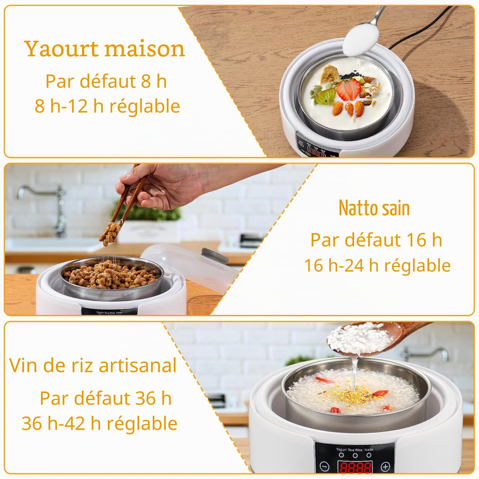 Euakee Yaourtière, Machine à Yaourt Maison, Yaourtière Électrique avec 5 Pots en Verre de 100ml, Thermostat Réglable et Affichage Numérique, pour Fabrication Maison de Yaourt, Natto