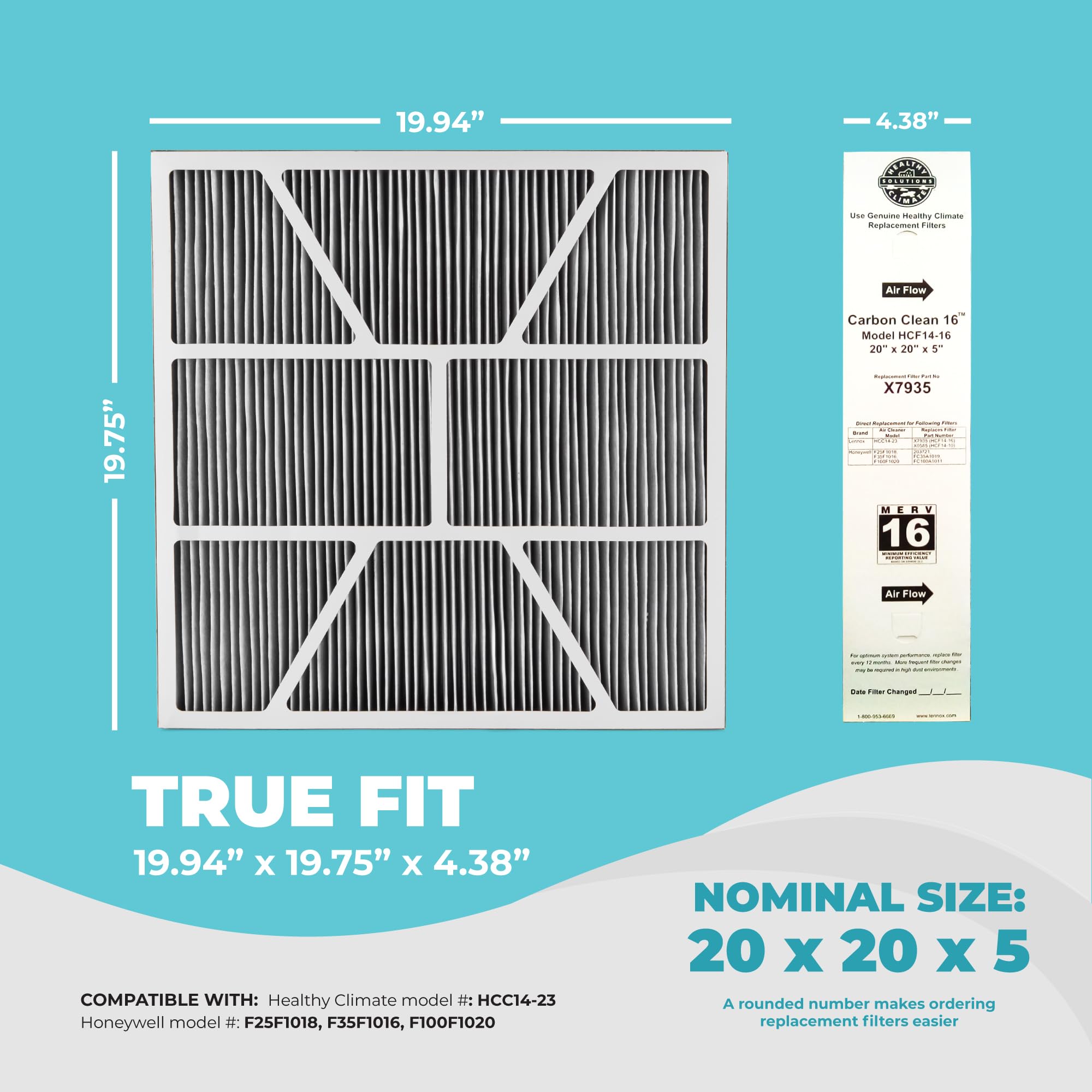 Lennox X7935 20x20x5 Furnace Filter, Healthy Climate Carbon Clean