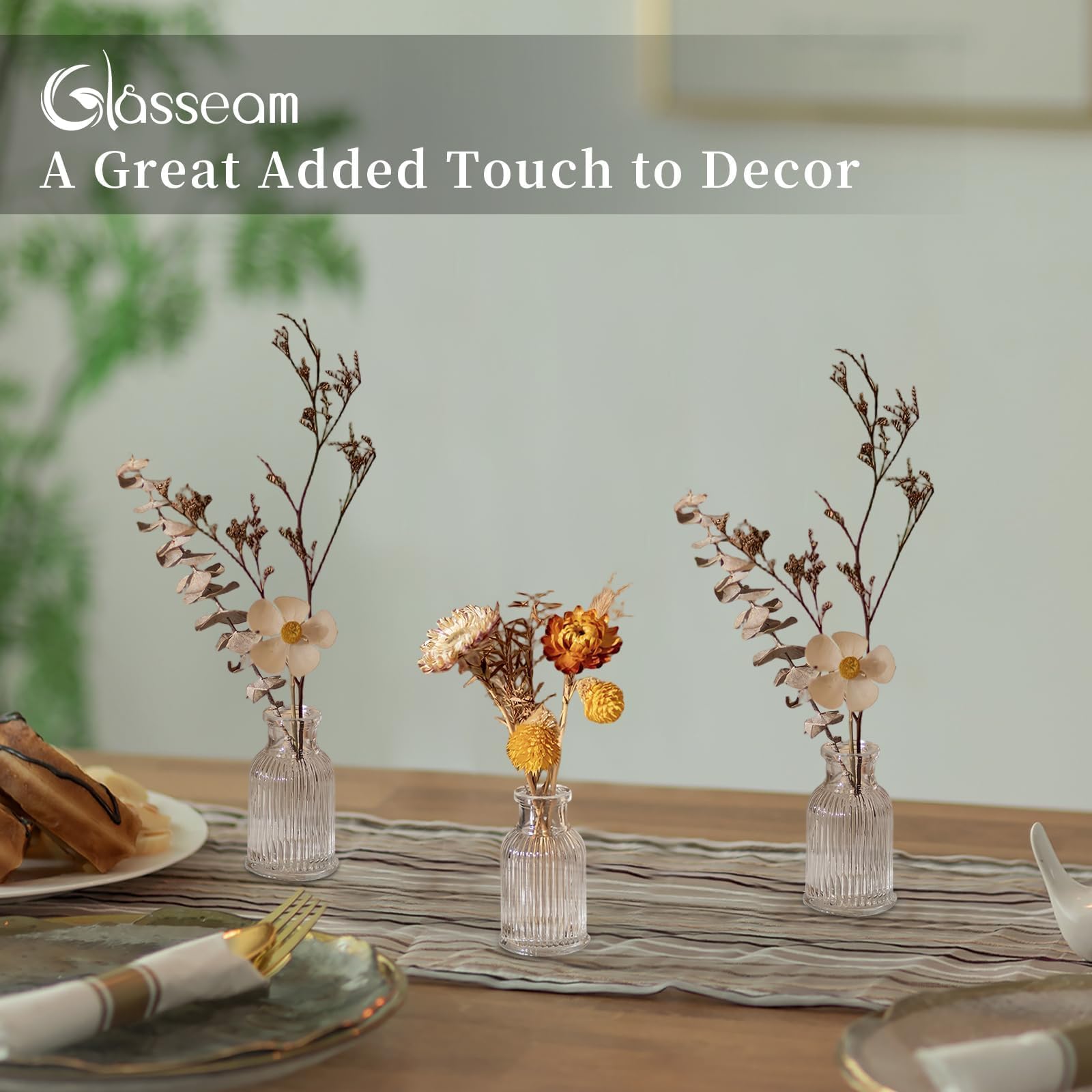 Glasseam Vaso di Vetro per Centrotavola: Set di 20 Piccoli Vasi Trasparenti per La Decorazione di Interni della Casa - Vasi Decorativi Moderni per Fiori Tulipano Rose