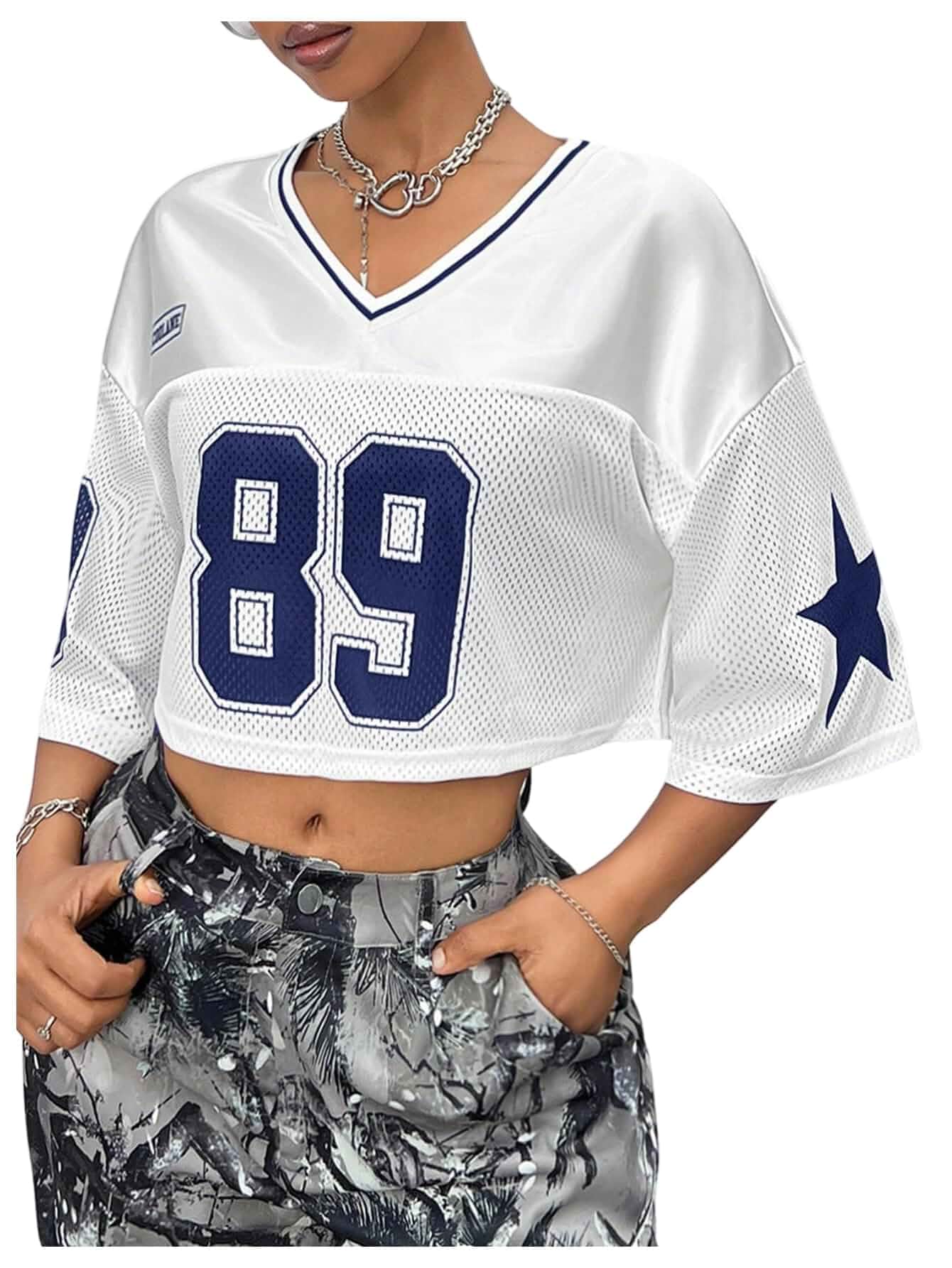 Verdusa Jersey Shirts for Women Y2K Number Graphic Crop Tops Half Sleeve Summer Tees Half Sleeve