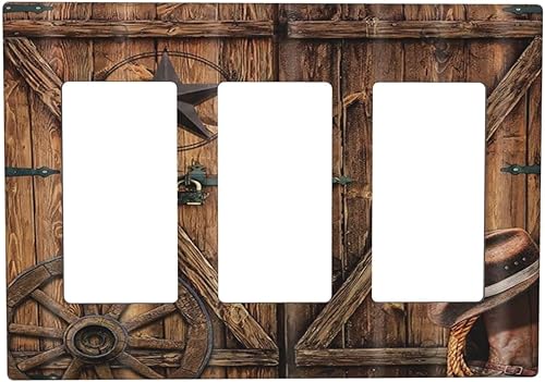 Miniatura 134 de Cubierta de interruptor de luz basculante de palanca de 2 bandas con textura de tablón rústico, diseño floral de mariposa y margarita