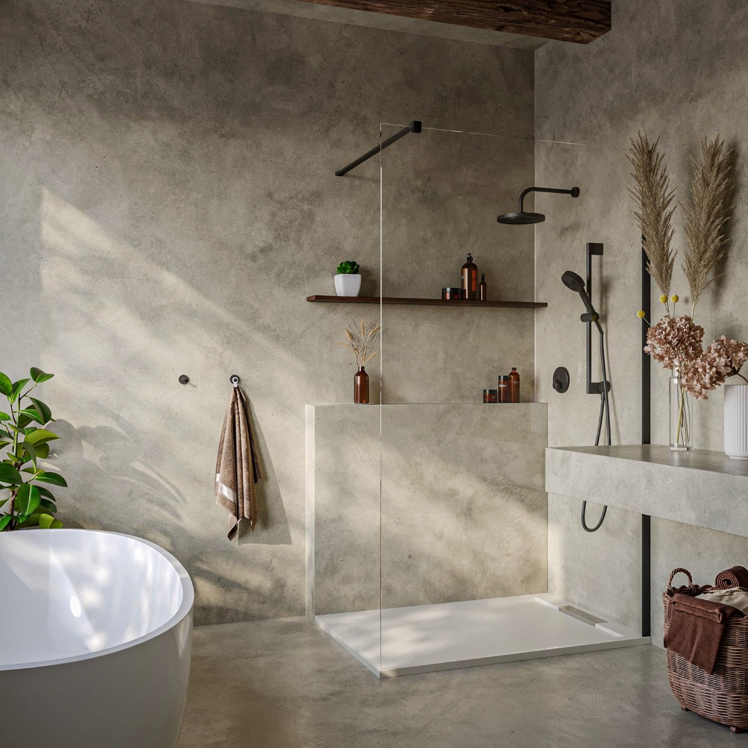 SoulHome Plato de Ducha Resina BLANCO ROTO 110X70 Diseño Elegante | Antideslizante C3, Extraplano, Resina y carga mineral, Textura Liso Piedra, Antibacteriano, Gel-coat, Incluye válvula desagüe