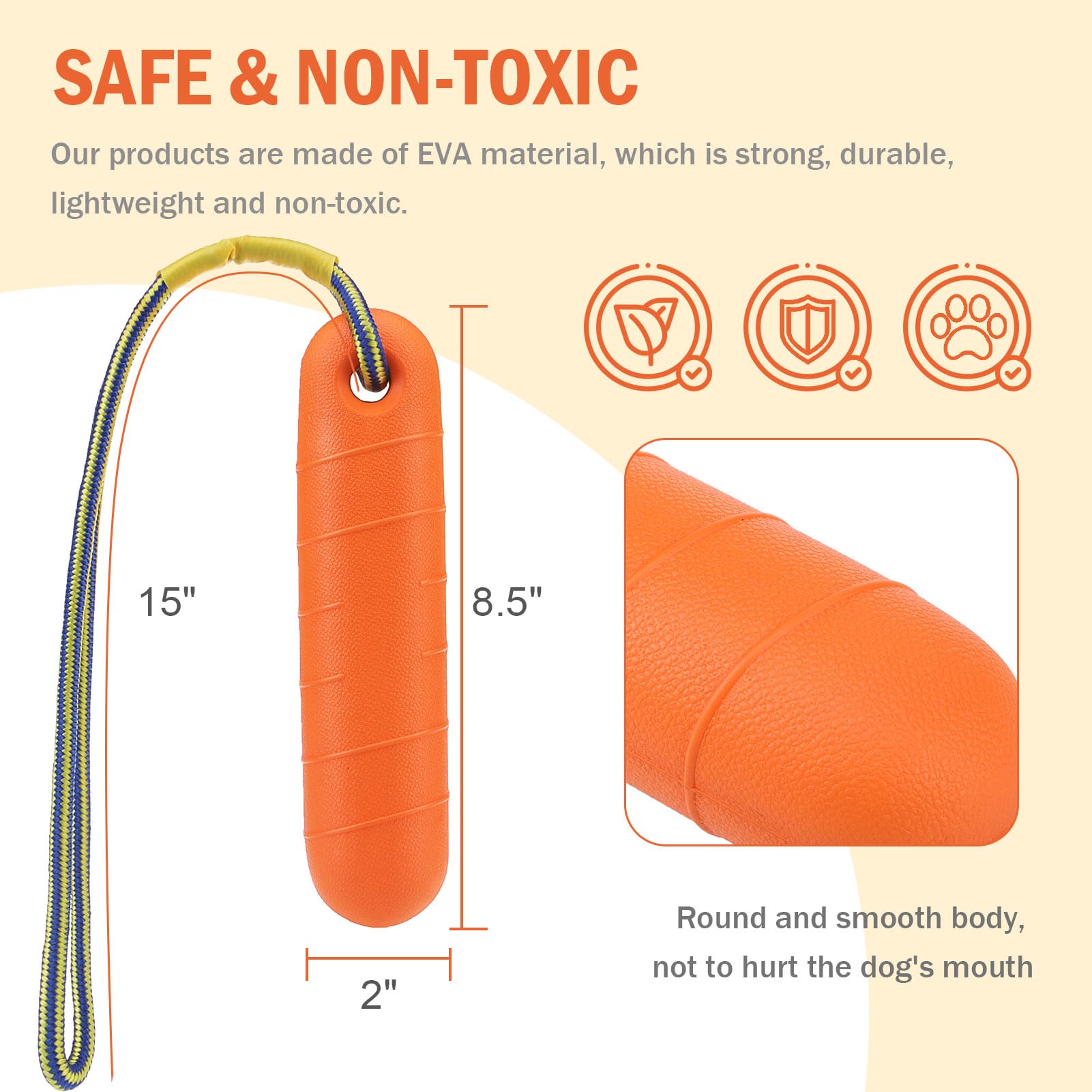 SCENEREAL Schwimmendes Hundespielzeug zum Wasserholen, 21,6 cm, Wasserspielzeug für mittelgroße und große Hunde, robust, interaktiv, 2 Stück, Apportier-Stoßstangen mit strapazierfähigem Seil für