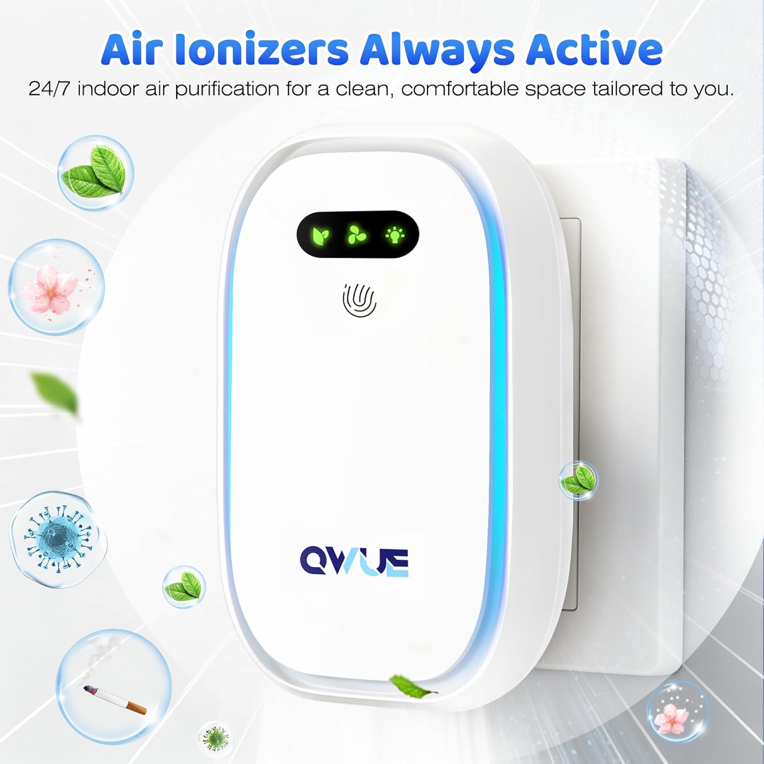 Air Ionizers with Warm Night Light (2 Pack), Plug in Negative Ion Air Purifier, Quiet Air Freshener for Odors, Smoke, Dust, Portable Air Purifiers for Home, Office, Bedroom, Bathroom, Mini Air Cleaner