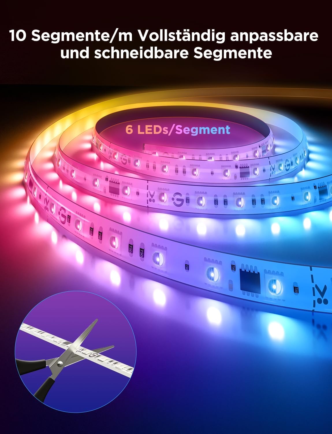 Govee LED Strip Light 2 Pro 10m, Smart RGBIC mit weißes Licht, LED Streifen Funktioniert mit Matter und Google Assistant, DIY-Farbe, App-Steuerung mit Musik Sync, für Wohnzimmer Schlafzimmer