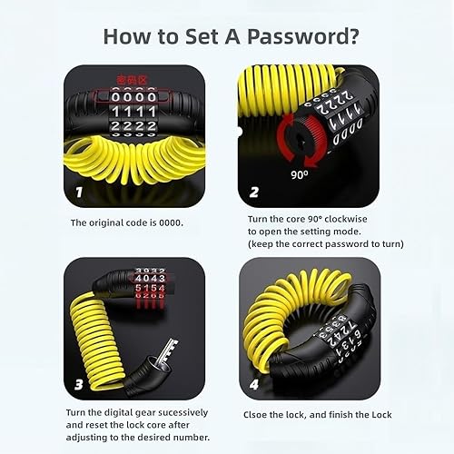 Miniatura 5 de Cerradura para casco de motocicleta, antirrobo, bloqueo de cable de bicicleta, seguridad universal, cadena de bloqueo de 4 dígitos para casco de