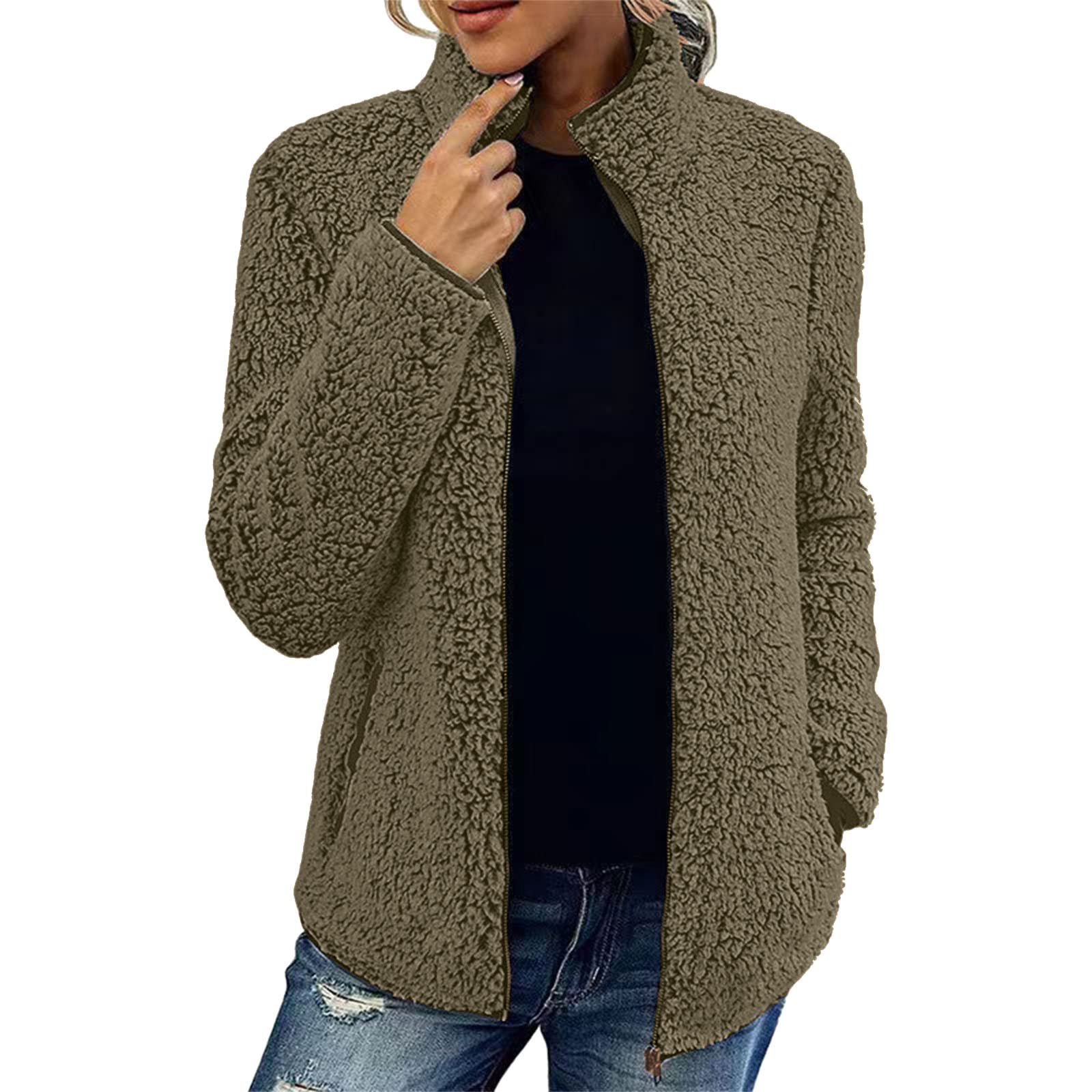 Generisch Outdoor Fleecejacken FüR Damen Casual Langarm Zipper Daunenmantel