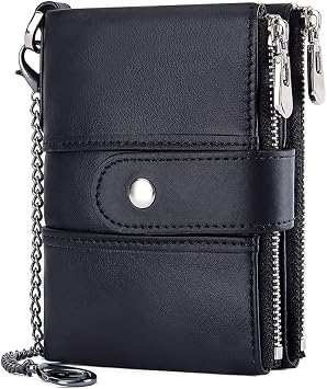 Genuine Leather Wallet RFID Blocking Ladies Purse with Chain Credit Card Holder Multi Compartment Wallet Coin Purse Women Change Pouch Black