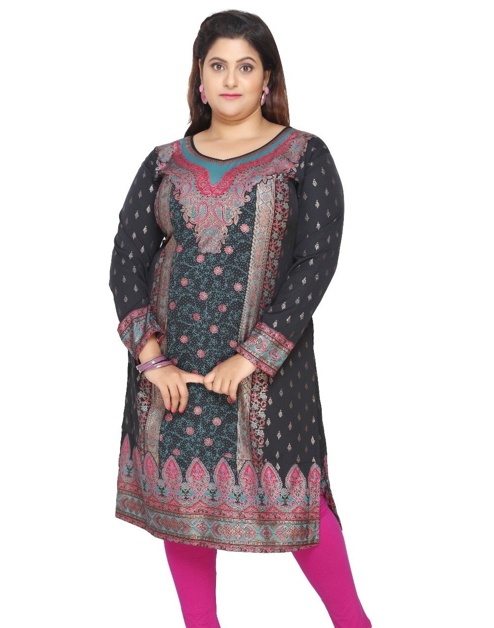 Unifiedclothes Women's Black Plus Size (Upto 9XL) Indian Pakistani Kurti Tunic Kurta Top Shirt Dress Eplus107c (Bust Size 52"|Dress Size 56" (7Xl))