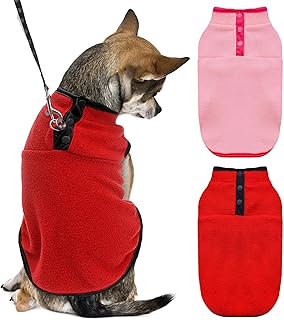 BAEJMJK 2 Pack Dog Fleece Vest Sweater with Buttons for Small Dogs Cats Soft Warm Boys Girls Puppy Pullover Fall Winter Cold Weather Coat Pet Clothes Doggie Jacket Apparel(Pink+Red,X-Large