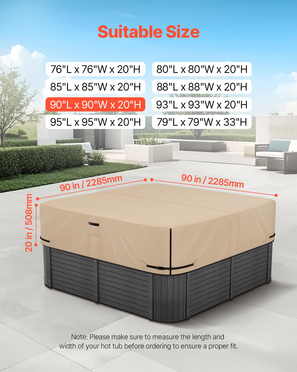 VEVOR Housse de Protection pour Spa extérieur, 2285 x 2285 x 508 mm, Couverture pour Spa, résistante aux intempéries et à l'eau, Tissu Oxford 600D Robuste et résistance à la déchirure 950N, Marron