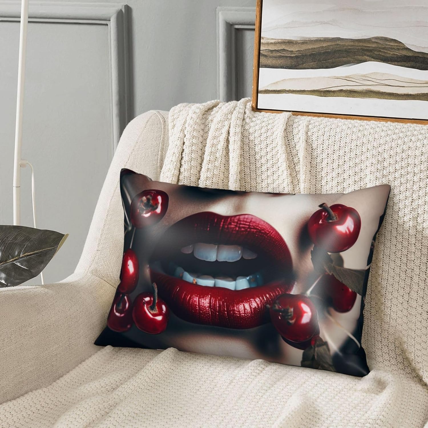 Satin Pillowcase for Hair and Skin, Cherry Lips Girl Pillow Cover Queen Size 20x30 Inch Soft Smooth Breathable Cooling Silky Pillow Cases with Hidden Zipper, Gifts for Women Men