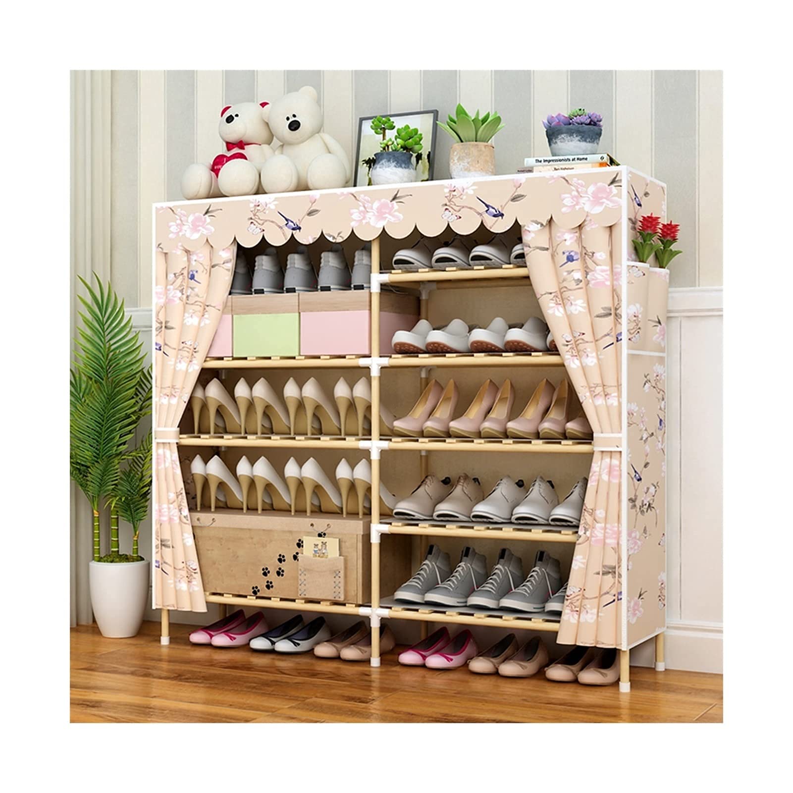 Étagère à chaussures à double rangée pour grand rangement fermé