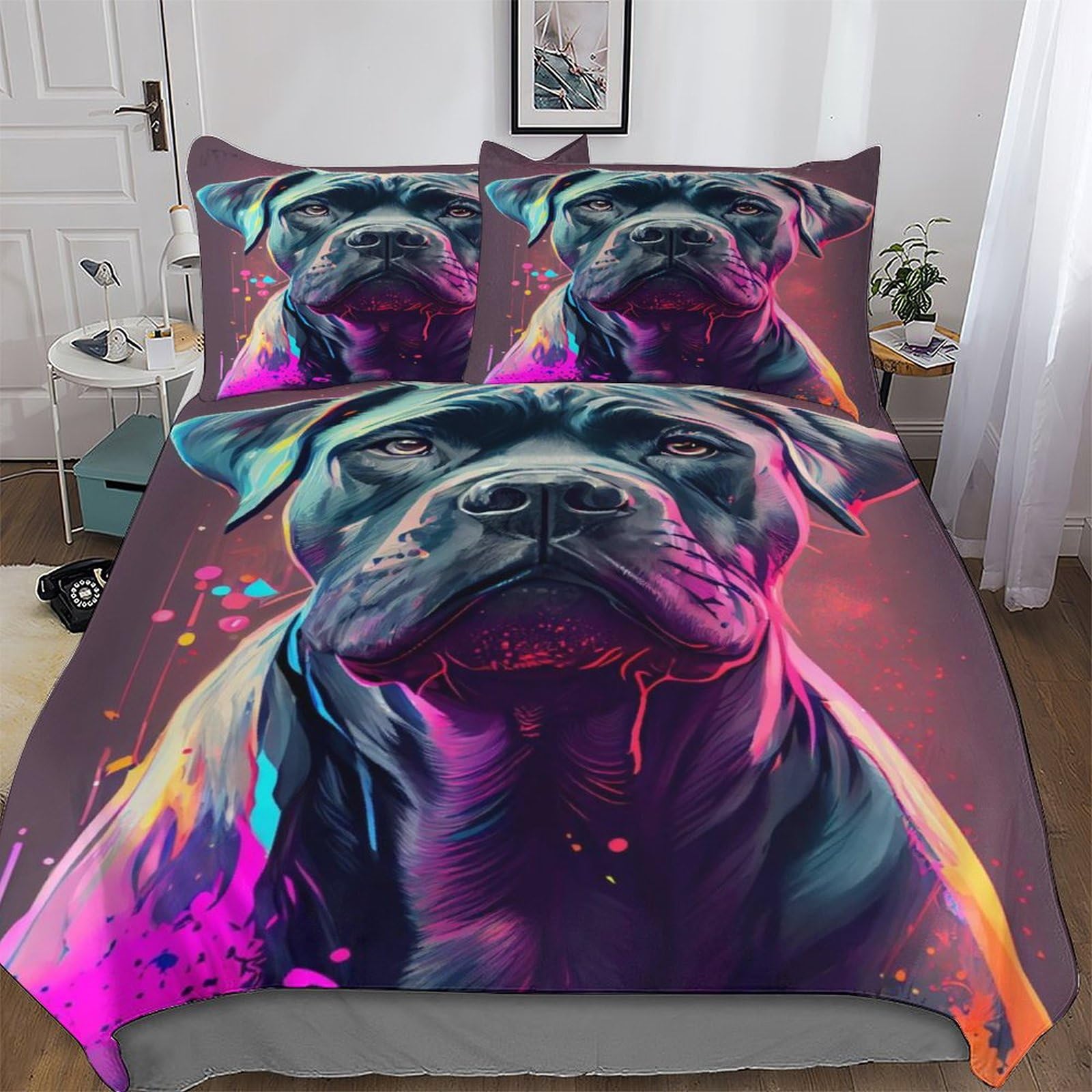Pazzk Cane Corso Colorful Bedding Set Duvet Cover 3 Pcs With Pillowcases Ultra Soft Anti Allergic Quilt Cover Microfiber Comforter Cover Suitable For Children, Teens, Adults Double (200X200cm)