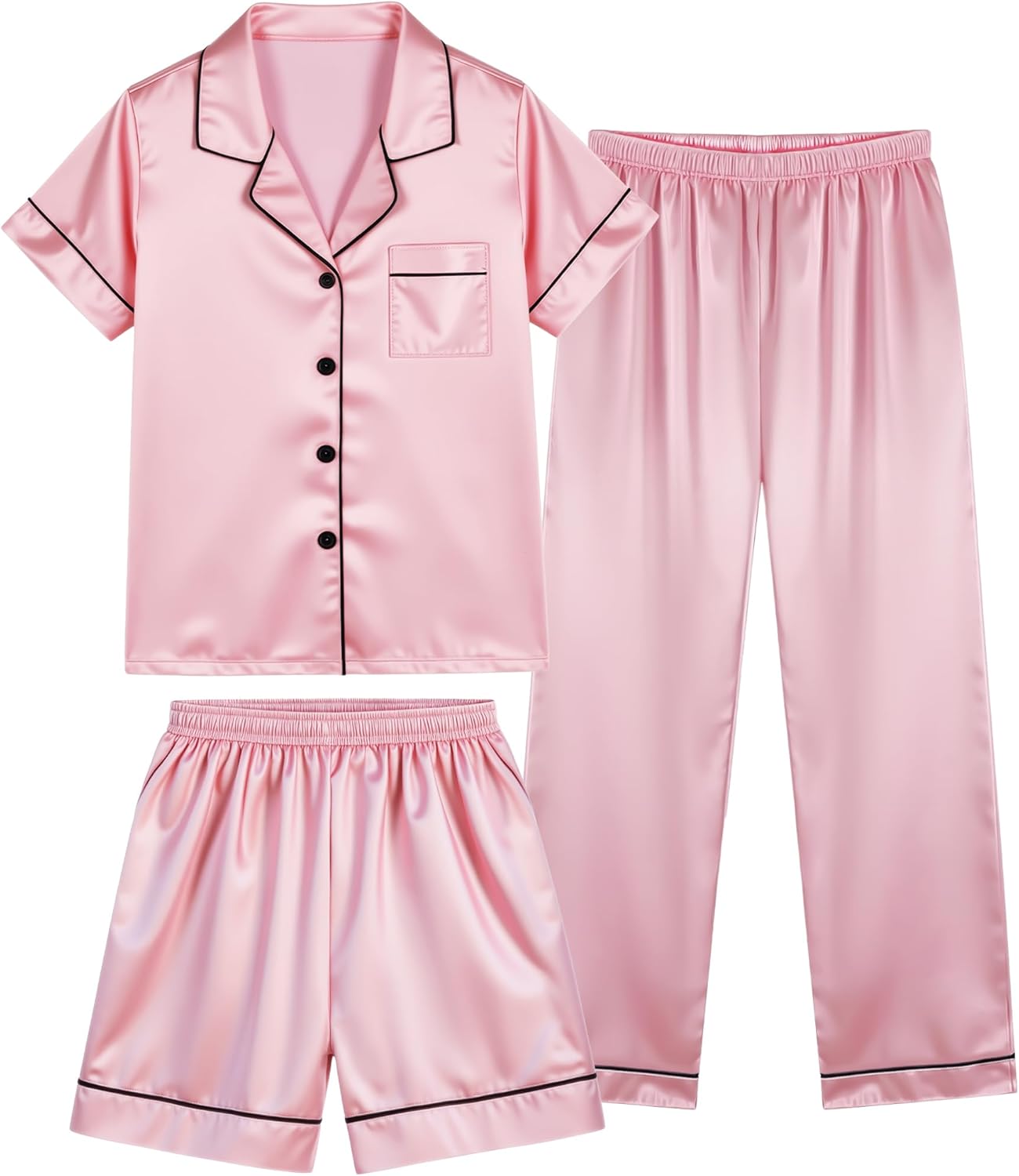 HONGTEYA 3 Piece Girls Clothes Sets, Silk Satin Teens Outfit Size 8-15 Years