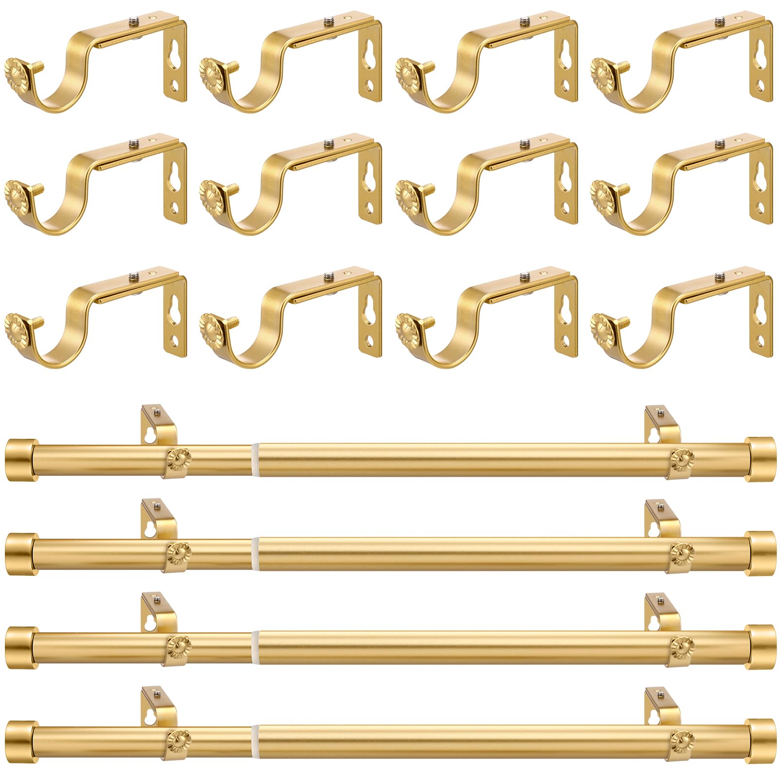 Wesiti 4 Packs Curtain Rods Bulk for Windows Adjustable Curtain Rod Pack Set Heavy Duty Metal with Brackets for Window Patio Home Outdoor(Gold,32-84in