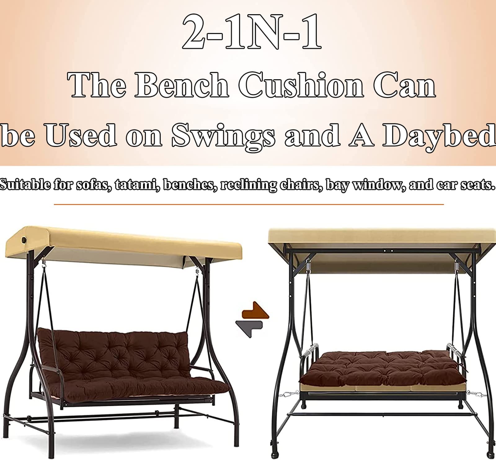 Buiten bankkussen, Swing Replacement kussens waterdicht, Dicken Patio Bank zachte schommelstoelen Pad Lounger Seat (H 40inx40inx4in(100x100x10cm))