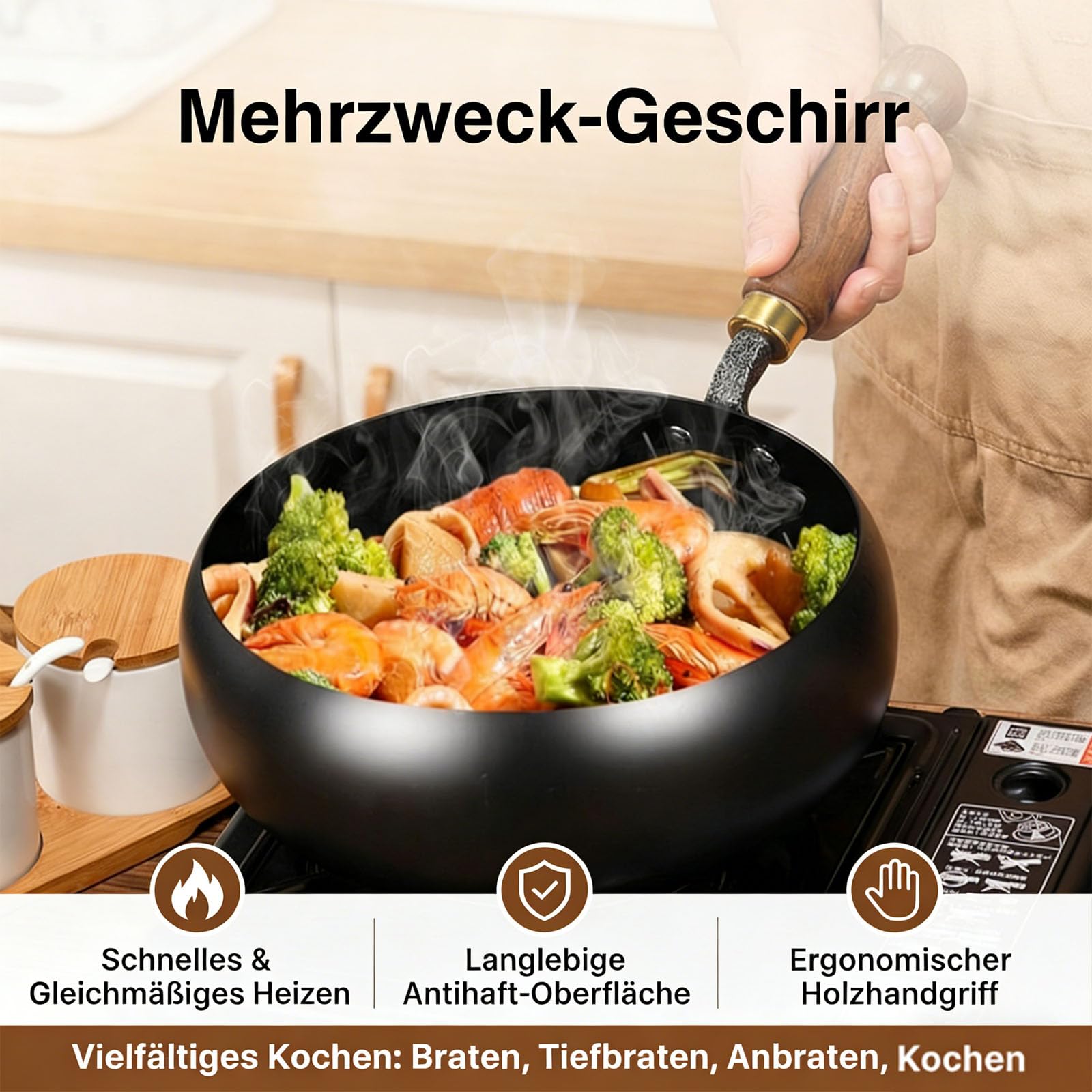 2026 Neu Tsubame Sanjo Pfanne, Japanische Tsubame-Sanjo Meister Pfanne 24/26/28cm, Unbeschichtet, Handgefertigt zum Kochen, Braten Induktionsgeeignet mit Holzgriff Deckel Kochen (Holzdeckel * B, 24cm)