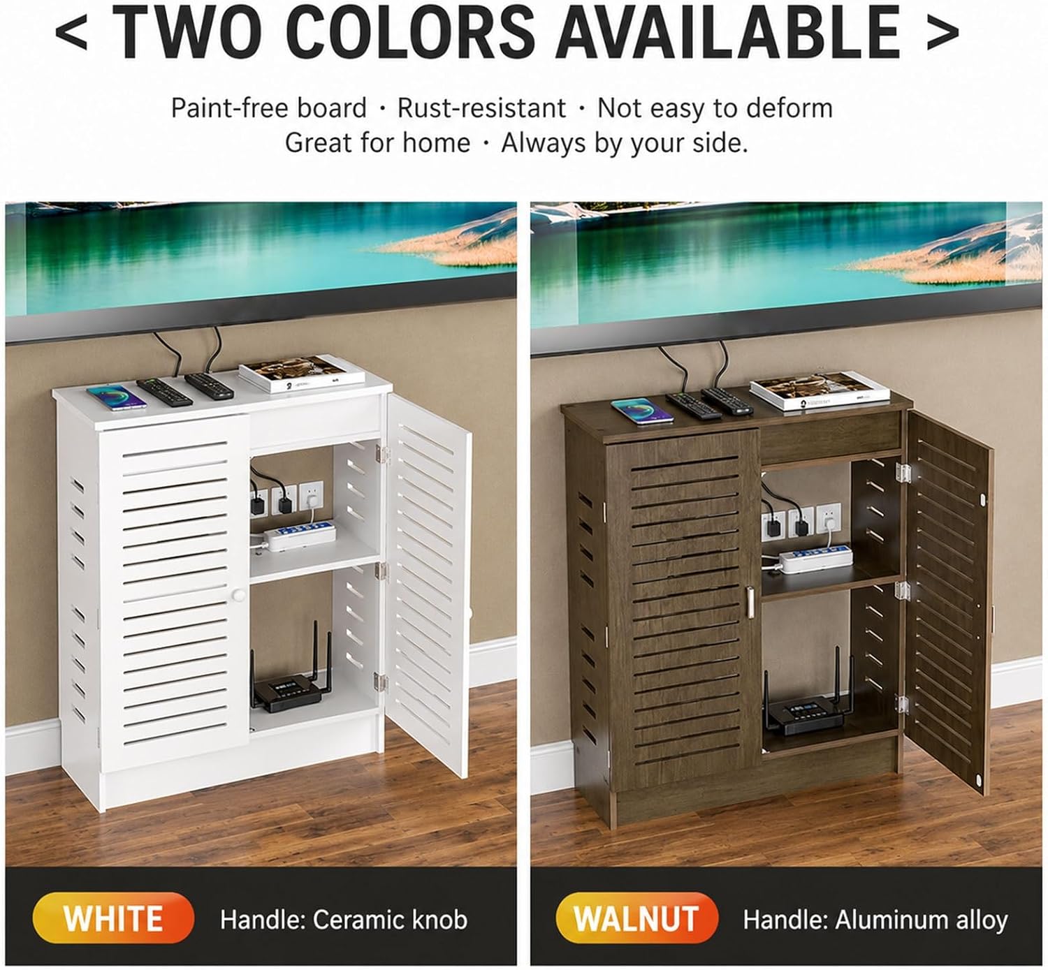 Multimedia Concealment Cabinet, WiFi Router Storage Cabinet, Freestanding Cabinets Organizer with 2 Doors, for Living Room, Office, Bedroom(70 * 70 * 25cm/27.6 * 27.6 * 9.8in)