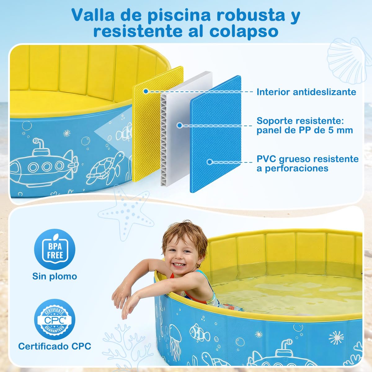 Piscina Plegable para niños con toldo y mosquitera, de Montaje rápido – 3-en-1 Piscina portátil para bebés con ventilación, Incl. Bolsa de Transporte para Playa, jardín, Camping y Viajes