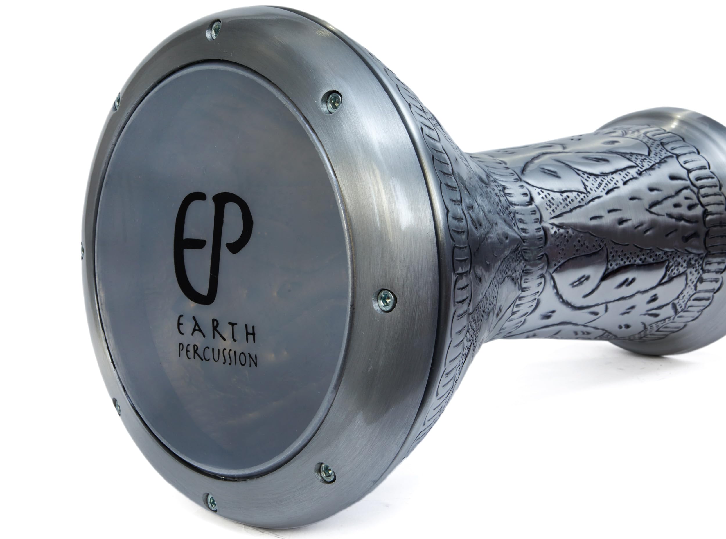 Darbuka Doumbek arabe gravé à la main, son riche, étui souple et clé d'accordage incluses