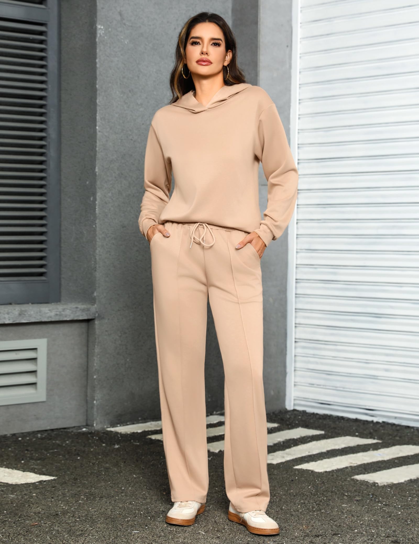 Totatuit Conjunto deportivo mujer elegante sudadera con capucha pantalón ancho con cordón cómodo estilo casual
