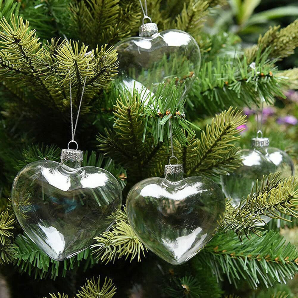 36 bolas en forma de corazón, adornos de Navidad, bolas transparentes rellenables para bodas, fiestas de Navidad
